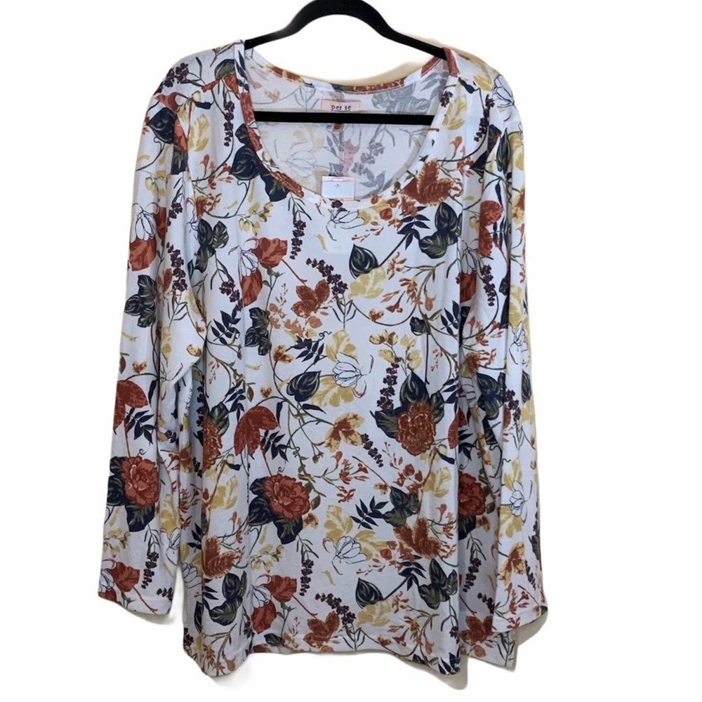 Per Se NEW NWT Long Sleeve White Fall Floral SuperSoft Top Womens Size 2X